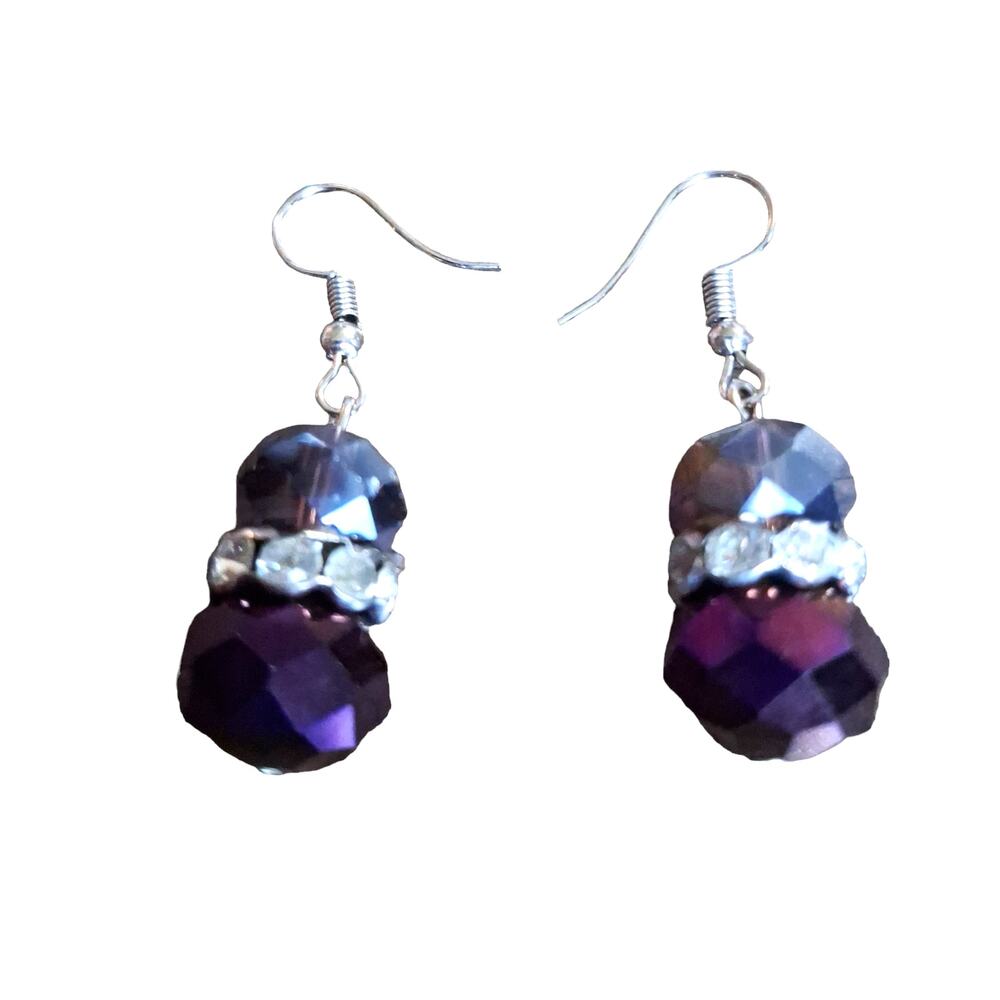 Purple Crystal Dangle Earrings Rhinestone Rondelles Fishhook Ear Wires